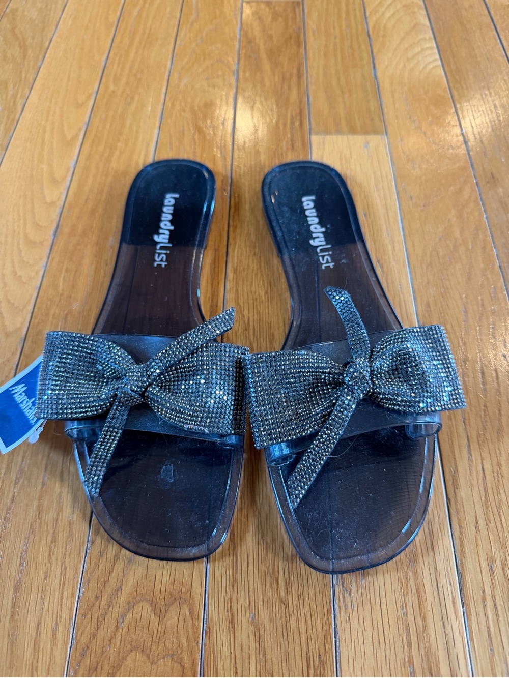 New Laundry List Slip On Sandals Sz 8.5 Silver Rhinestone Bow